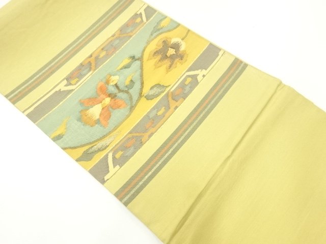 JAPANESE KIMONO / FUKURO OBI / SILK / WOVEN STRIPE & FLOWERS